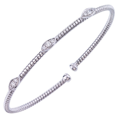 18k White Gold Diamond Pod Flex Cuff Bracelet (I5909)