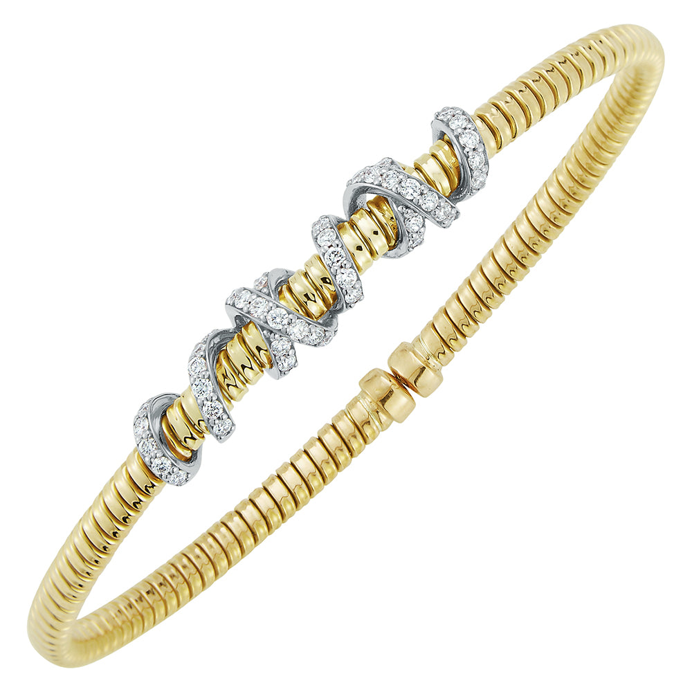 18k Yellow Gold Diamond Twist Flex Cuff Bracelet (I6277)