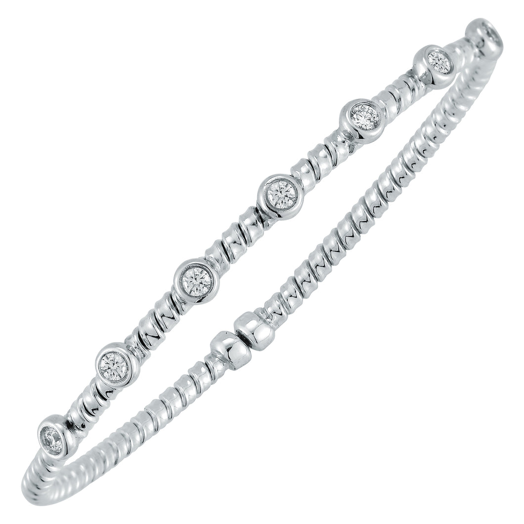 White Gold Diamond Bezels Flex Cuff Bracelet (I6394)