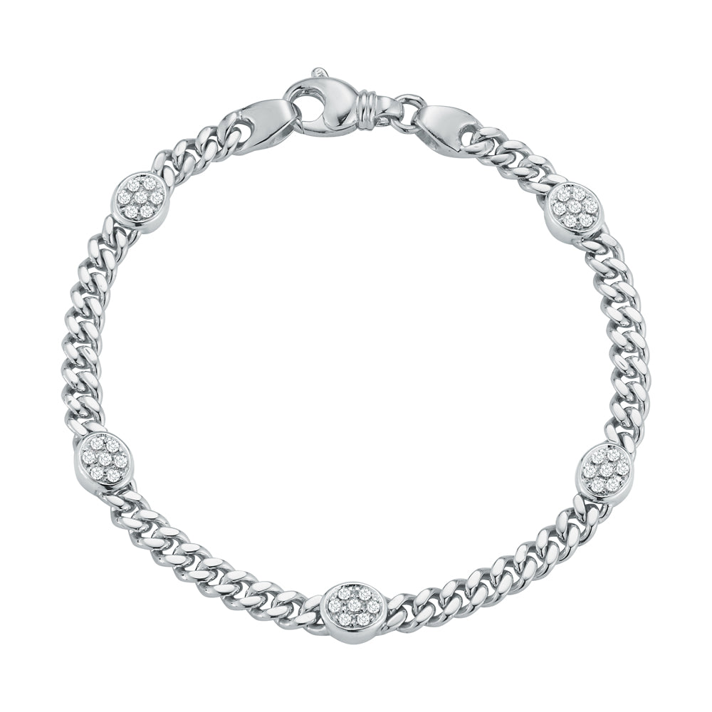 14k White Gold Bezel Diamond Chain Bracelet (I6409)