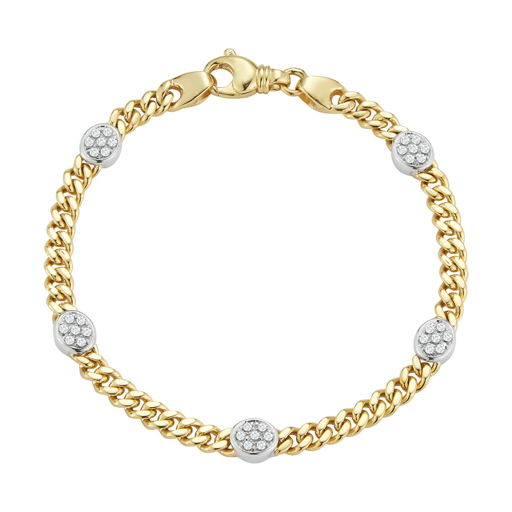 14k Yellow Gold Diamond Oval Pod Chain Bracelet (I6410)