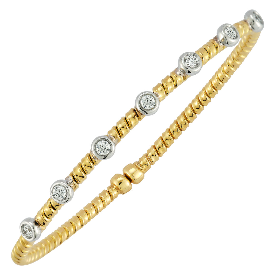 18k Yellow Gold Diamond Bezels Flex Cuff Bracelet (I6422)