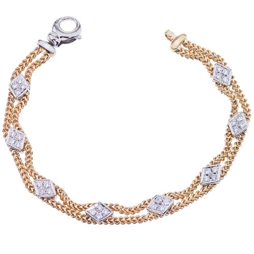 14k Yellow Gold Diamond Pod Double Chain Bracelet (I6424)