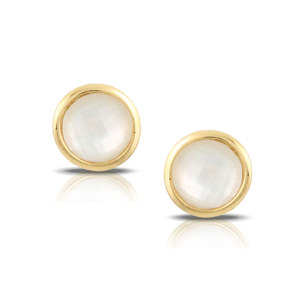 18k Yellow Gold Mother of Pearl Round Stud Earrings (I7729)