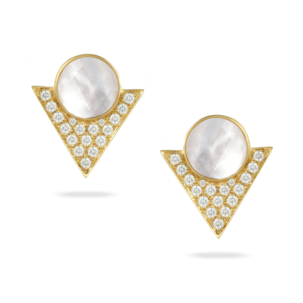18k Yellow Gold Mother of Pearl & Diamond Earrings (I7741)