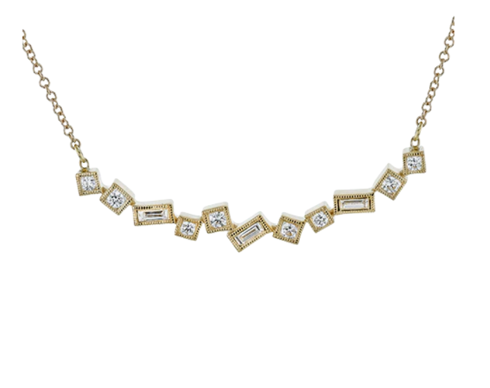 14k Yellow Gold Scattered Diamond Geometric Necklace (I8060)