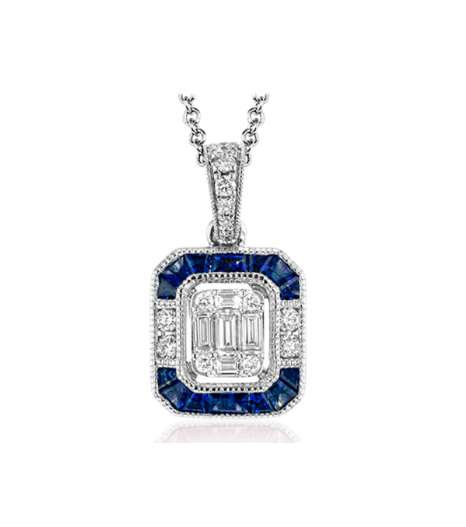 14k White Gold Sapphire & Diamond Necklace (I7916)