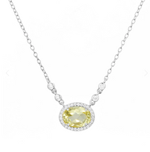 Load image into Gallery viewer, Kamaria Silver Oval Gemstone Halo Necklaces
