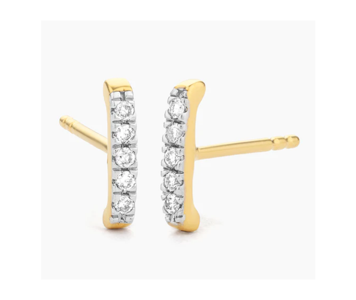Ella Stein Yellow Gold Curved Petite Bar Stud Earrings (SI2394)