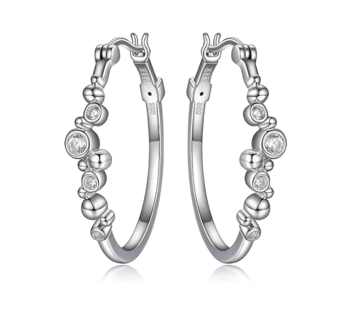 ELLE Silver Bezel CZ Hoop Earrings (SI2669)
