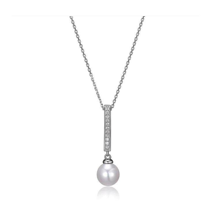 ELLE Silver CZ Pearl Drop Necklace (SI2698)