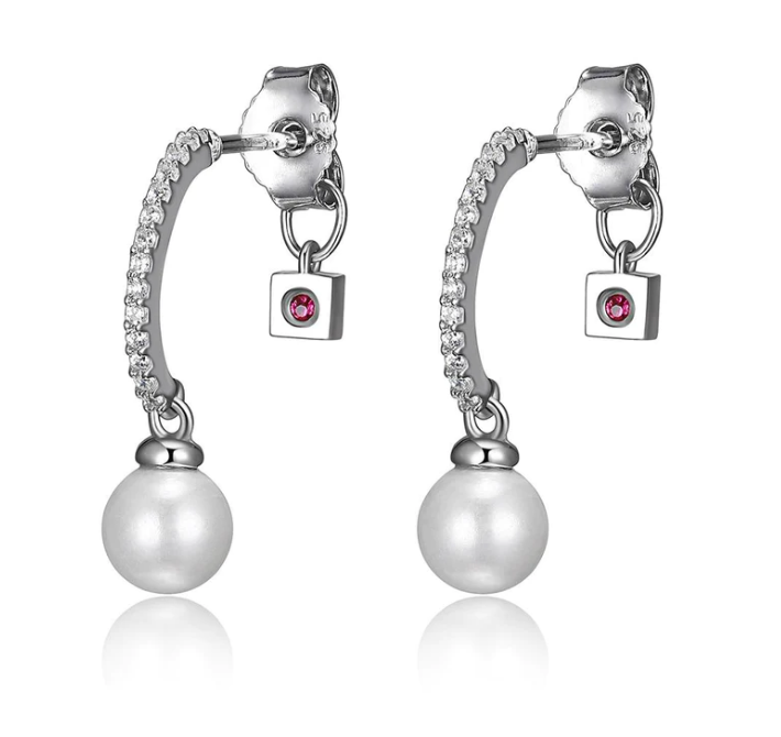ELLE Silver CZ & Pearl Drop Earrings (SI2701)