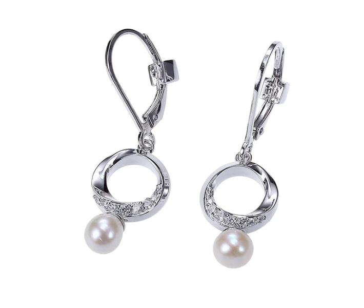 ELLE Silver Negative Space Pearl Drop Earrings (SI2715)
