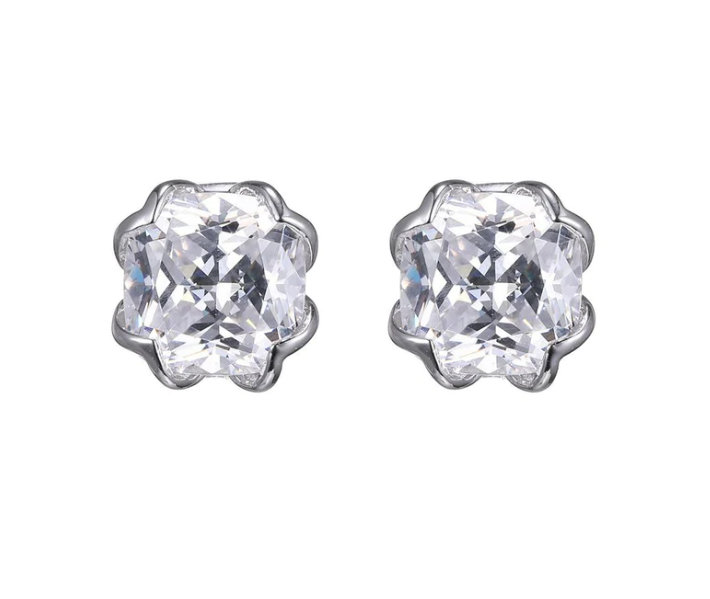 ELLE Silver CZ Floral Accent Stud Earrings (SI2730)