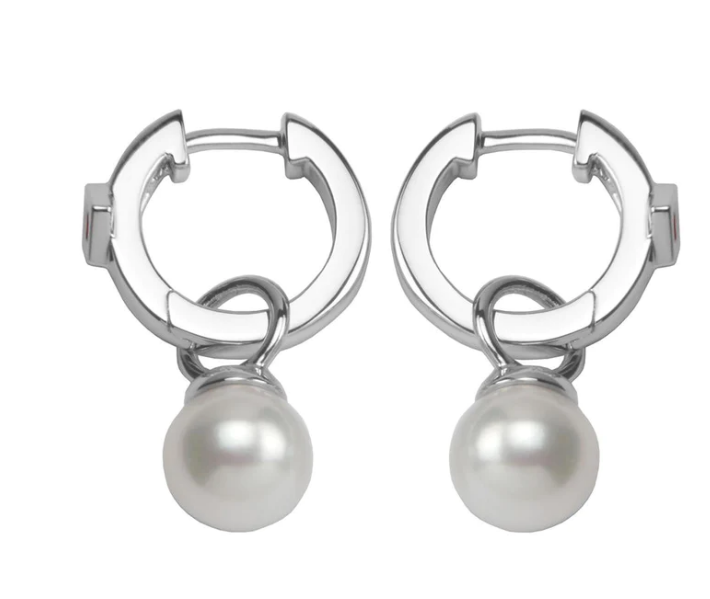 ELLE Silver Pearl Drop Huggie Earrings (SI2743)