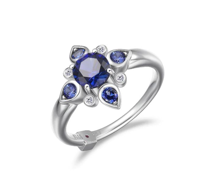 ELLE Silver Sapphire Floral Ring