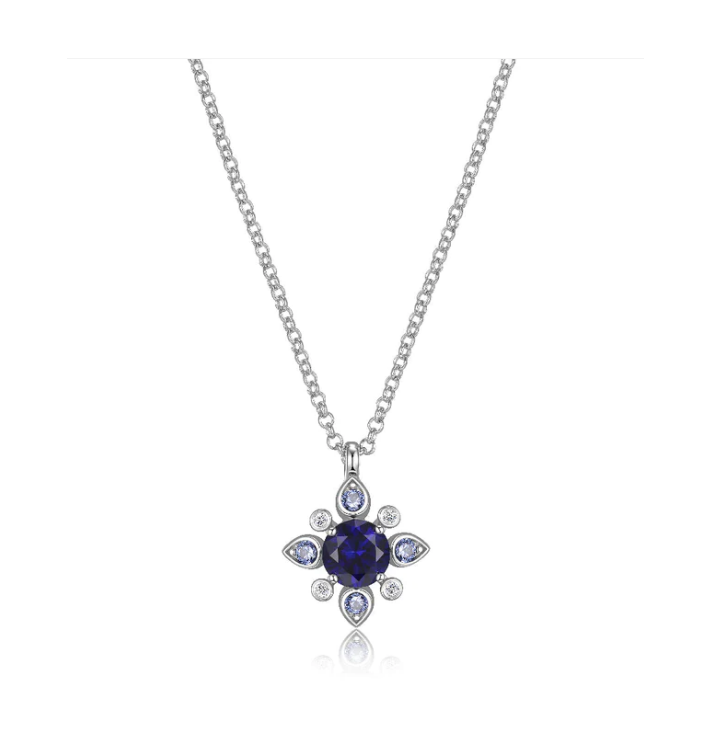 ELLE Silver Sapphire Floral Necklace (SI3004)