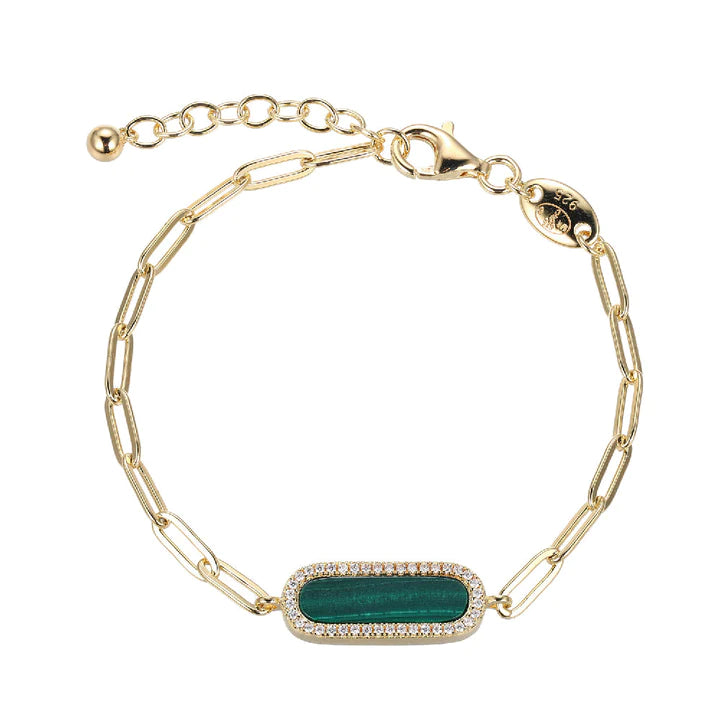 Gold Malachite Paperclip Chain Bracelet (SI3301)
