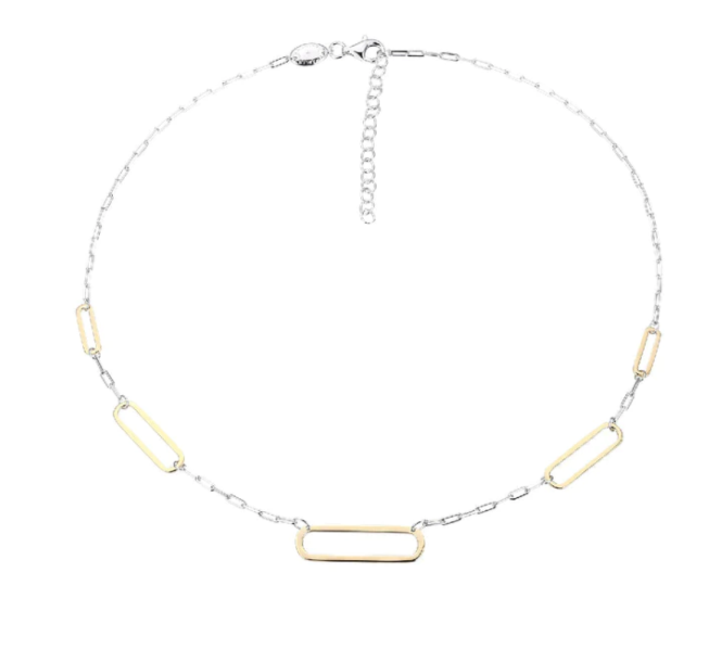 Two Tone Elongated Paperclip Necklace (SI3377)