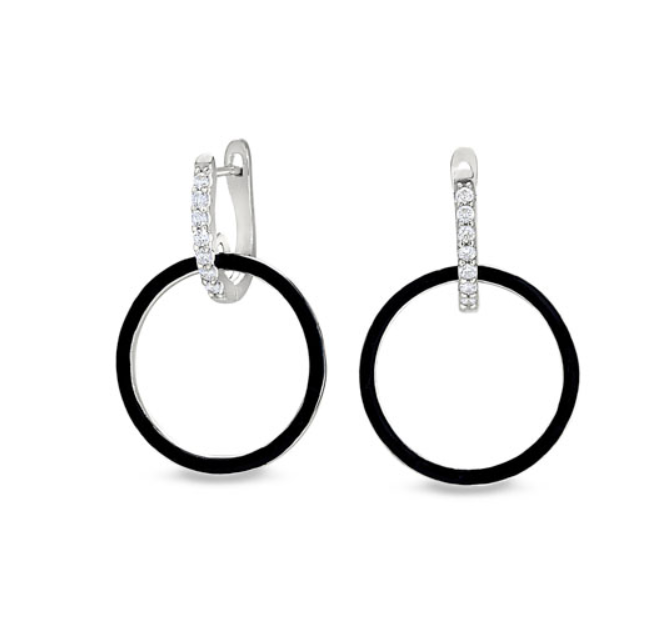 Kelly Waters Silver CZ Black Enamel Hoop Earrings (SI3425)