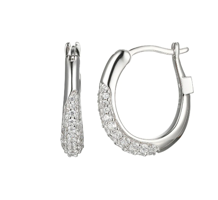 ELLE Silver CZ Oval Hoop Earrings (SI3437)