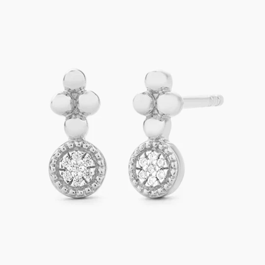 Ella Stein Silver Pave Diamond Stud Earrings (SI3527)
