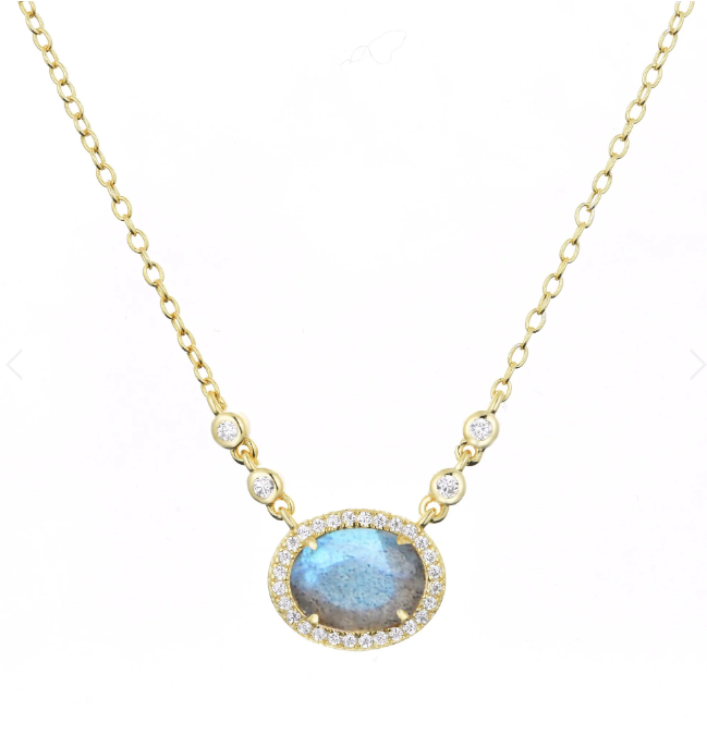 Kamaria Gold Oval Gemstone Halo Necklaces