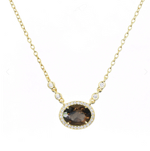 Load image into Gallery viewer, Kamaria Gold Oval Gemstone Halo Necklaces
