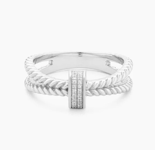 Ella Stein Silver Diamond Double Band Ring (SI3538)
