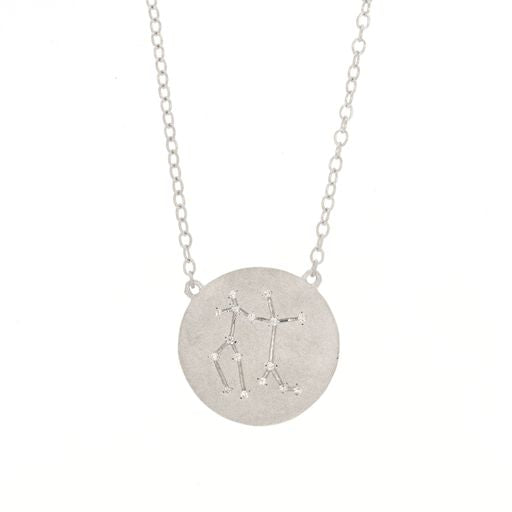 Ella Stein Matte Silver Diamond Gemini Constellation Necklace (SI3250)